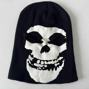 2009 Misfits Skull Ski Mask Beanie Winter Hat Cap GITD Black White 100% Cotton